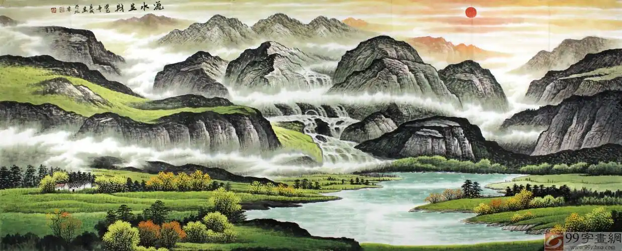 后借鉴西方绘画,结合传 统的中国画,融汇贯通,自创了皱纸山水画法