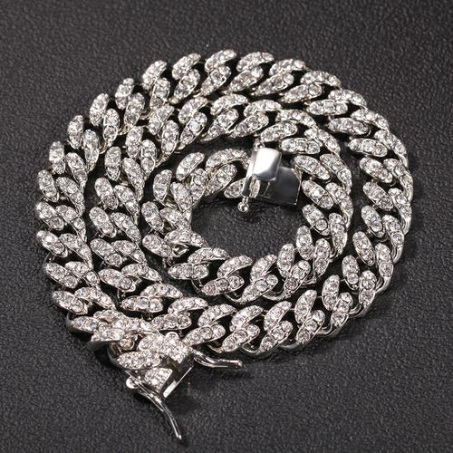 欧美街头hiphop粗颈12mm镶钻合金古巴项链说唱项链