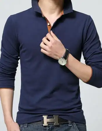 男上衣冬季打底衫翻领polo衫针织体恤纯色衣服 深蓝色 m