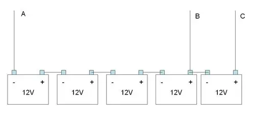 有5节12伏电池怎么接一个60伏接头一个48接头