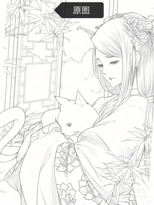 手绘古风少女宅家画画打卡