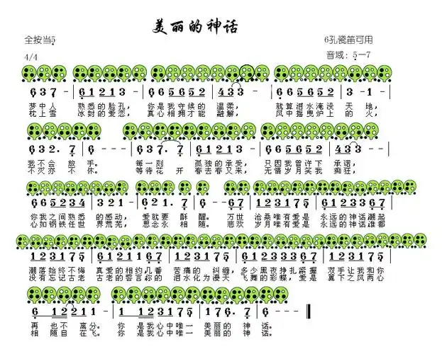 急切要找个神话陶笛的谱子,不要简谱的!