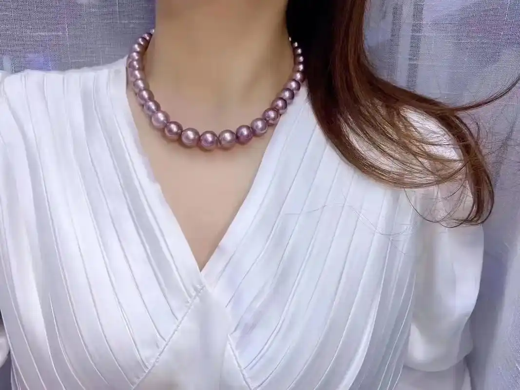 香芋紫爱迪生珍珠项链.天然原色香芋紫爱迪生,这款个头很大,沉 - 抖音