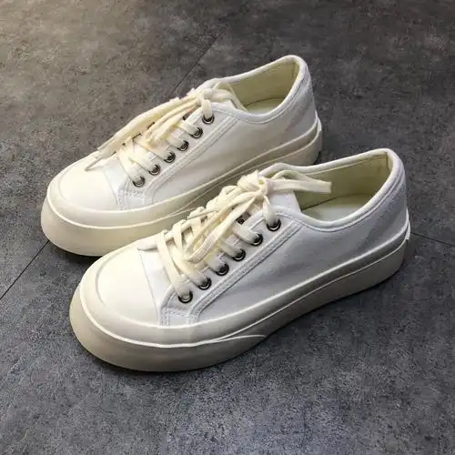 韩国东大门帆布布鞋秋款圆厚底增高高显百搭休闲帆布鞋