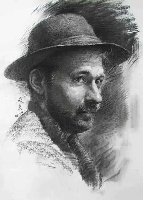 素描头像绘画素材图集,优秀男性素描人头像范画 - 元艺考