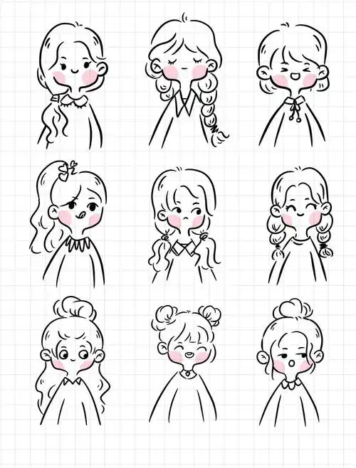 简笔画|可爱简单女孩头像少女人物手帐素材