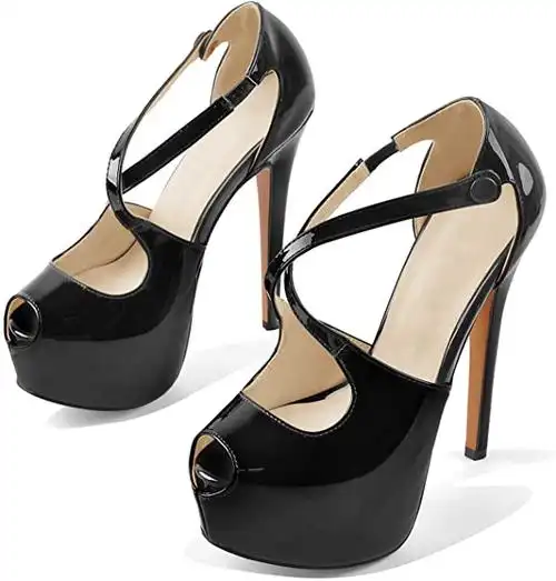 sexytag 女式高跟鞋 防水台高跟鞋 露趾 十字交叉细高跟 派对礼服鞋