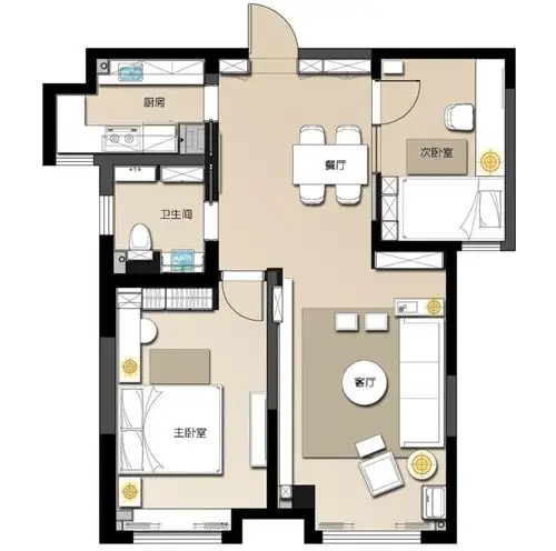 孔雀城80平现代简约