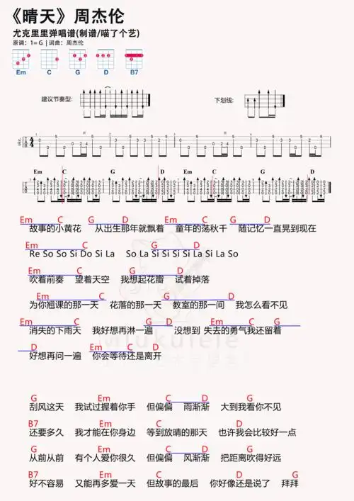 周杰伦晴天尤克里里谱