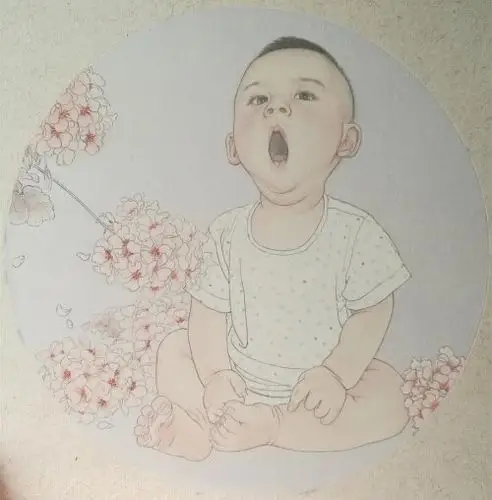 置爱艺术家定制儿童肖像工笔画刘莹莹作品