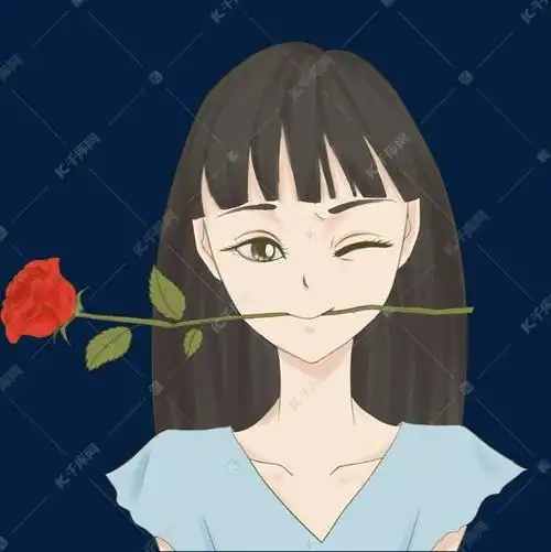 口叼鲜花的女孩