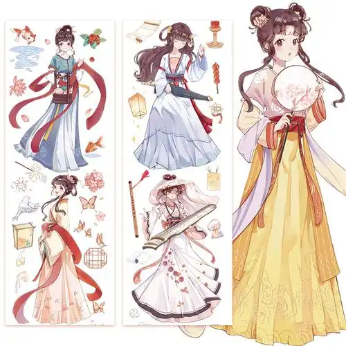 新款现货古风人物亮面pet特油可爱q版女孩拼贴卡素材手帐胶带批发