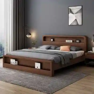 爆品双人床北欧原木18m现代简约实木木床米高箱储实木床