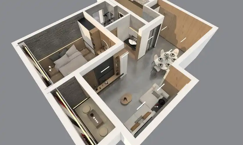 【木与石】红星天铂 一室两厅一卫|一居室简约装修设计方案效果