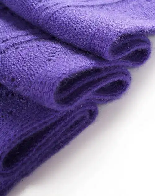 男女通用浅紫罗兰净色镂空羊绒羊毛围巾