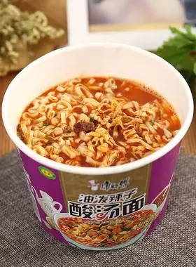 康师傅方便面经典桶油泼辣子酸汤面85g*12桶整箱装泡面速食面天猫超市