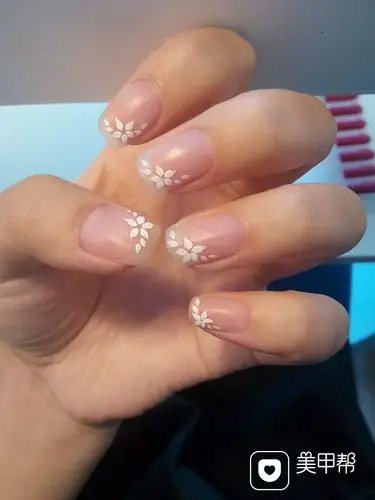 方圆形白色简约手绘纯手画美甲图片