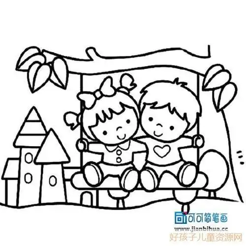 小孩荡秋千简笔画小孩荡秋千的简笔画画法