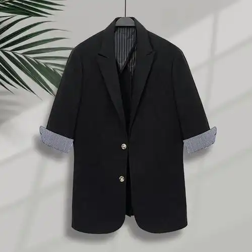 秋季亚麻西服五分袖西装外套男日系棉麻西服潮qt6022-p175