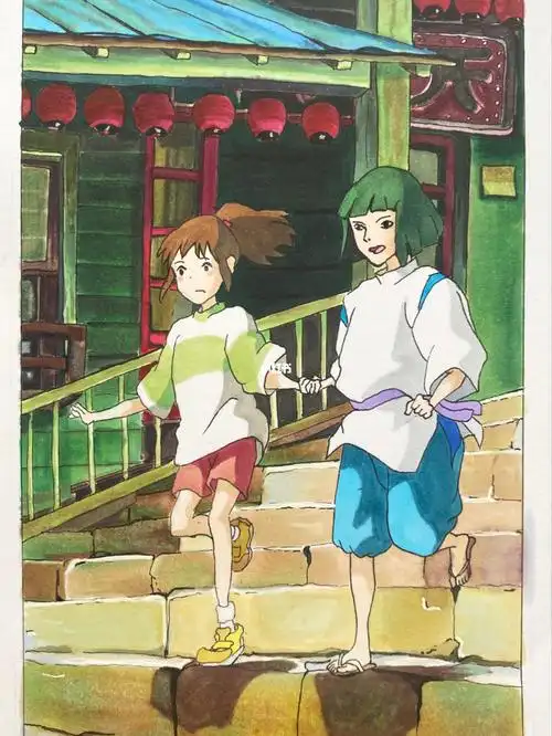 宫崎骏动画千与千寻手绘马克笔