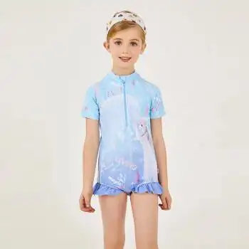 迪士尼 disney 儿童泳衣女童冰雪奇缘连体花边三角泳衣 sp210411 蓝色