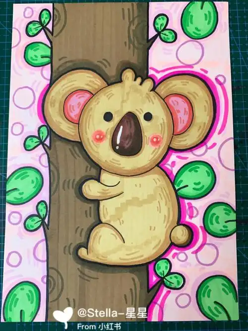 马克笔儿童画树袋熊考拉77步骤