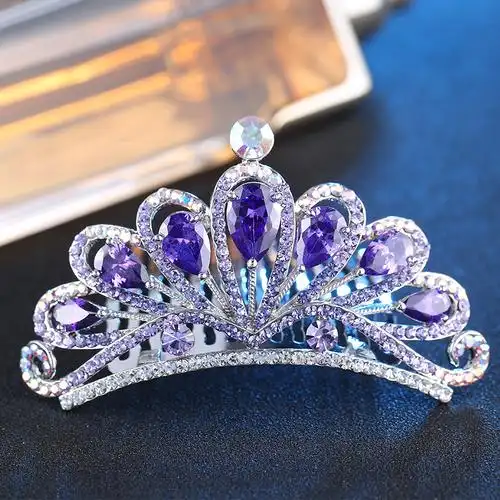 韩国水晶小皇冠插梳儿童公主头饰女童丸子头盘发卡王冠成人发饰品