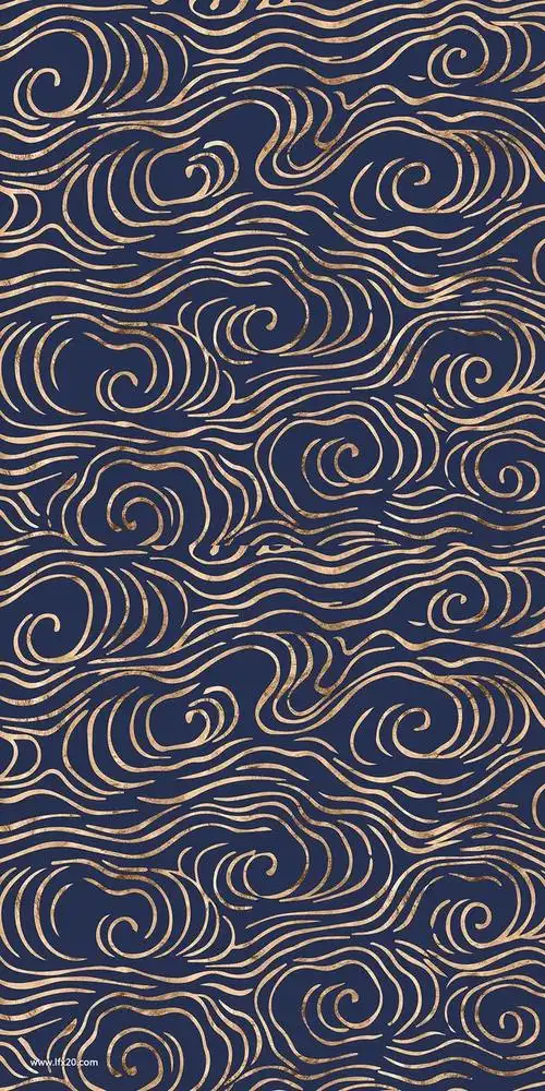 纹样-花瓣网|陪你做生活的设计师 | 日式金色靛蓝波浪花纹图案纹理