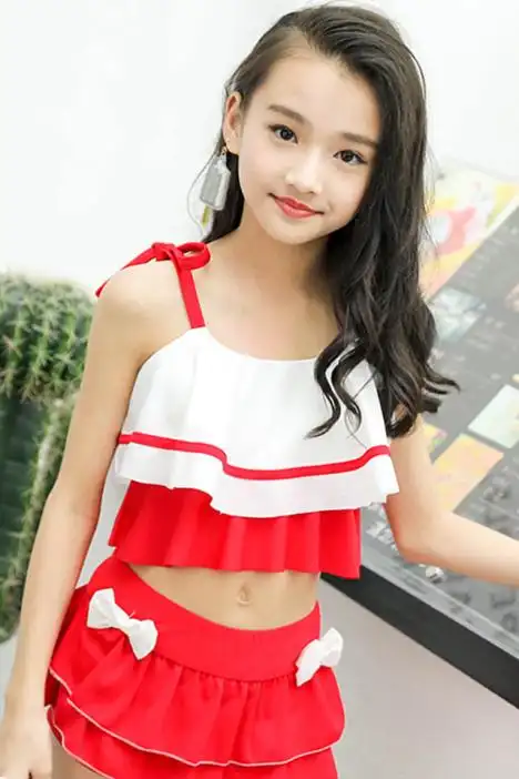 新款儿童分体泳衣韩国萌萌哒女童中童大童吊带游泳衣平角裙式泳装