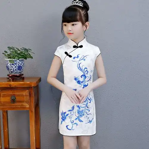 儿童旗袍夏季女孩女童中国风复古连衣裙洋气小孩子宝宝走秀旗袍裙