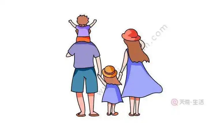 一家三口画画的背影漫画简笔画
