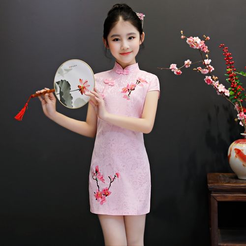 儿童旗袍女夏2019新款女童旗袍小孩大童中式连衣裙宝宝唐装演出服