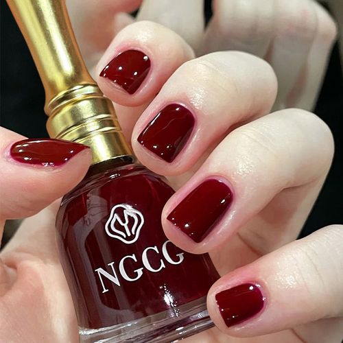 油性指甲油免烤速干新款美甲微胶樱桃红酒红显白热卖流行色不可剥