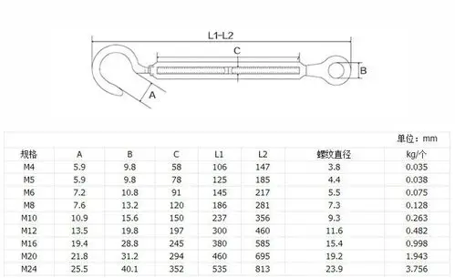 供应316不锈钢开体花篮螺栓花篮螺丝 钢丝绳链条绳索拉紧器紧线