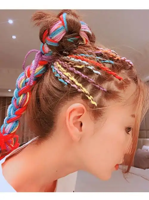 《编发彩绳扎头发女脏脏辫神器头绳七彩色脏辫发绳发带儿童辫tivby