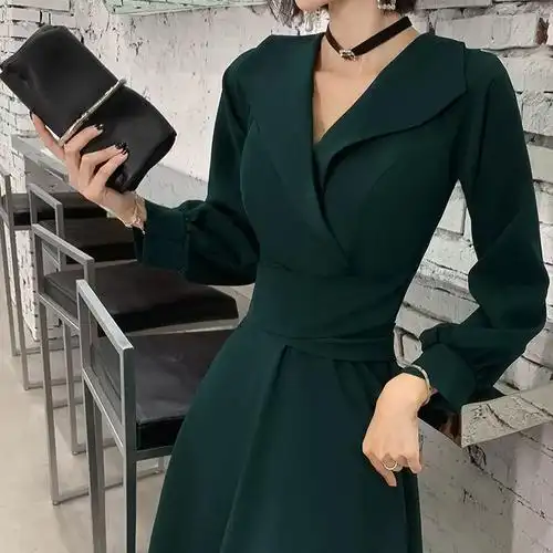 v领宴会气质气场女王平时可穿长款裙高端晚礼服连衣裙女2021新款