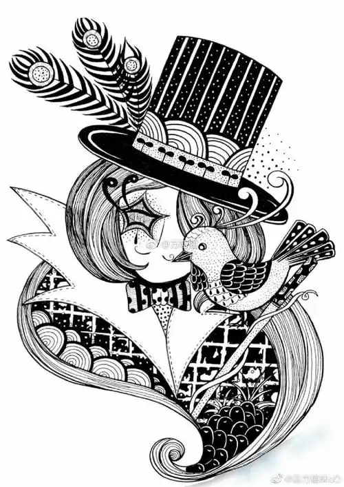 黑白线描插画##黑白装饰画##少儿美术教程参考##创意儿童美术##儿童