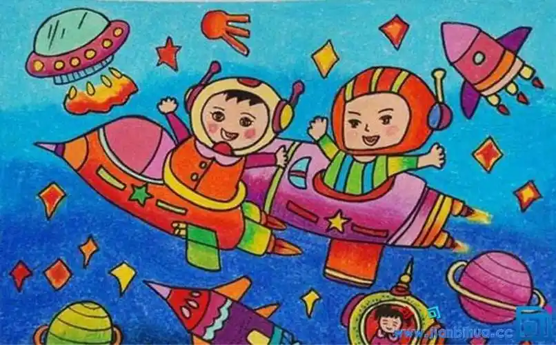 儿童画太空儿童画#原创来一次太空旅行可好呀太空生活儿童画一等奖