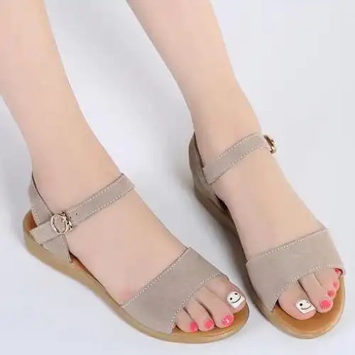 女士凉鞋四季凉鞋女夏季露趾简约平底罗马凉鞋一字扣百搭女鞋