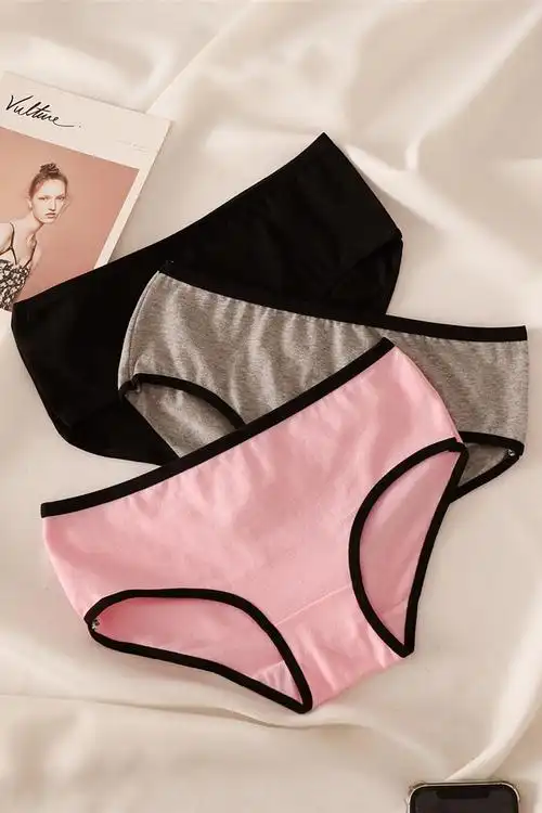 4条装 简约纯棉内裤女低腰学生少女无痕棉质女士三角裤透气舒适