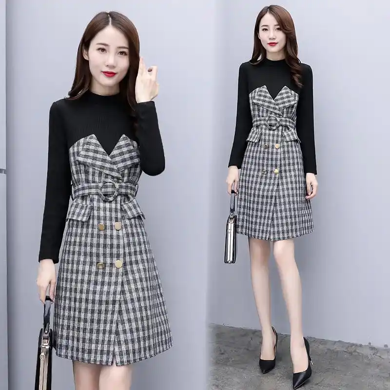 2018新款女装冬装连衣裙秋冬款女士长裙显瘦a字裙