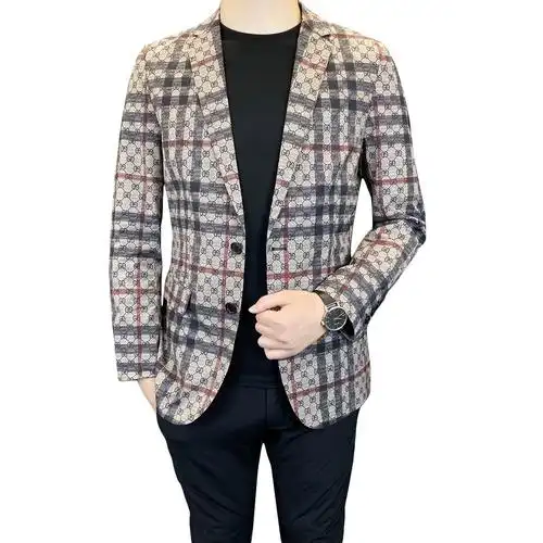 修身潮牌格子印花小西装雅痞西服格纹便西外套男韩版欧洲站春夏季