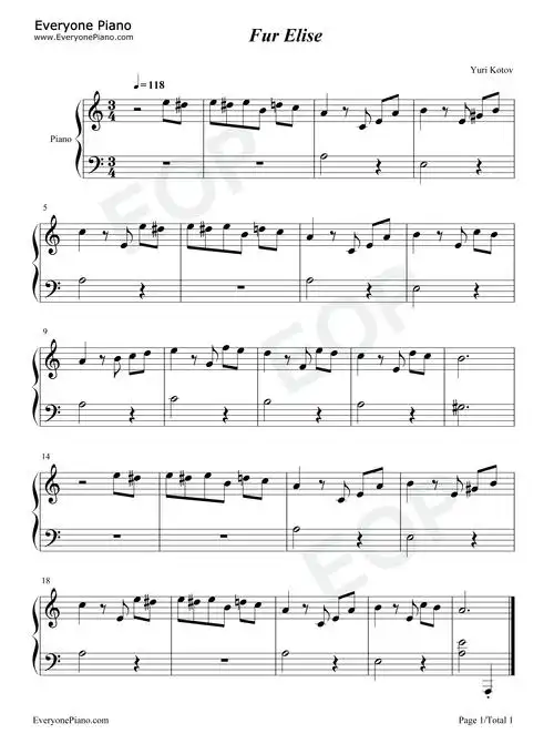 致爱丽丝-超简单版-献给爱丽丝-für elise五线谱预览1