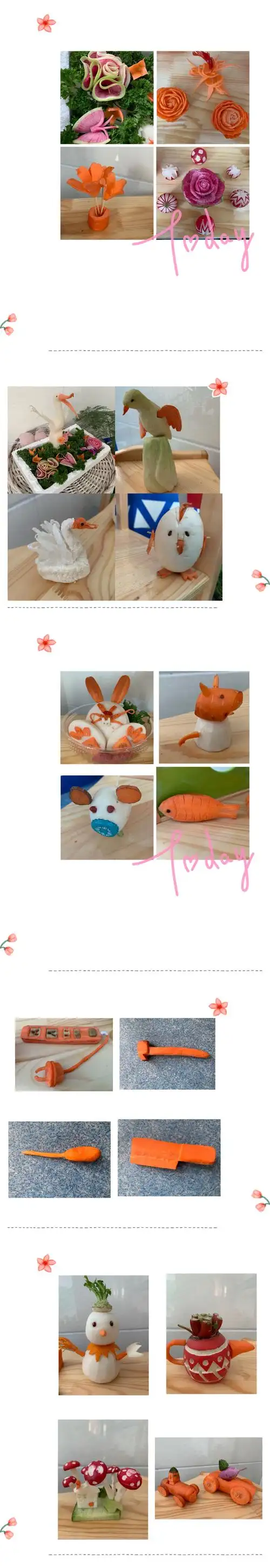 萝卜雕刻 周末我们和爸爸妈妈一起用萝卜做出了好看的创意手工!