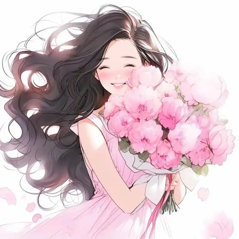 抱着花的女生头像,置身于花的海洋