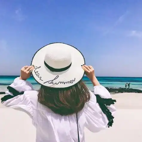 小草帽看海美女背影头像