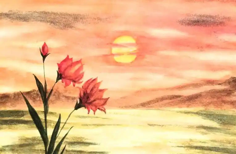 的这张还不能算是水彩画,我是用国画的宣纸毛笔,及水彩的颜料和水染着