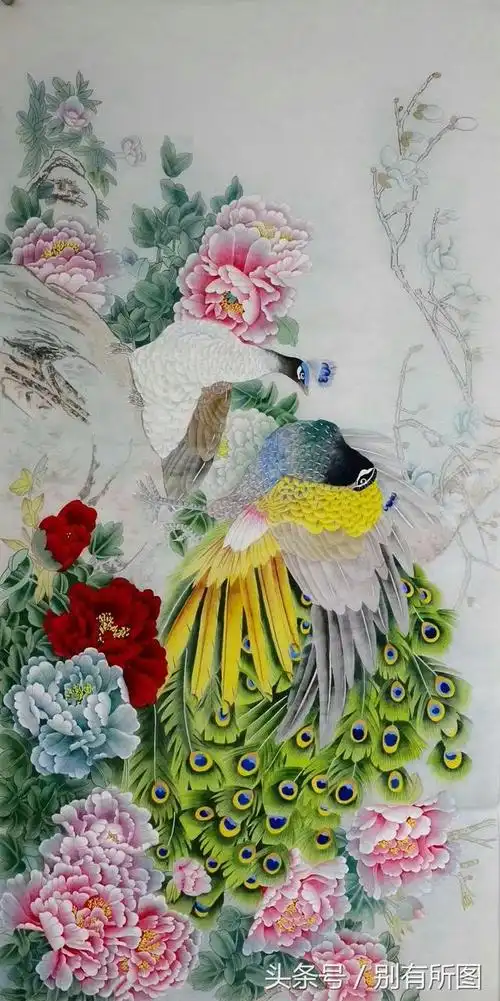 国画花鸟画,工笔《孔雀》系列作品九幅图,喜欢请欣赏收藏转发