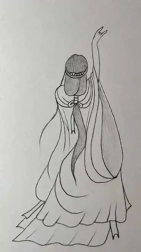 简笔画画正在跳舞的古代女子背影