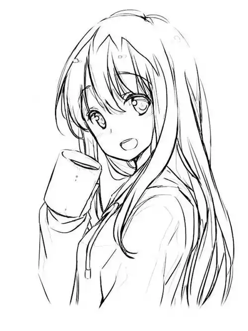 动漫简笔画线稿黑白配动漫唯美壁纸插画头像二次元简笔画女生二次元简